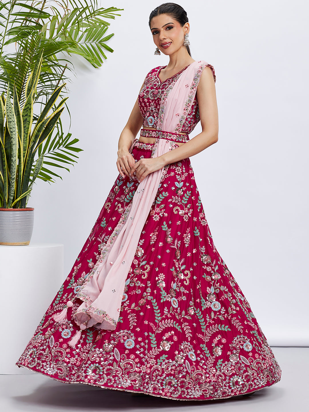 Rose Pure Georgette Sequins and Thread Embroidery Lehenga Choli & Dupatta