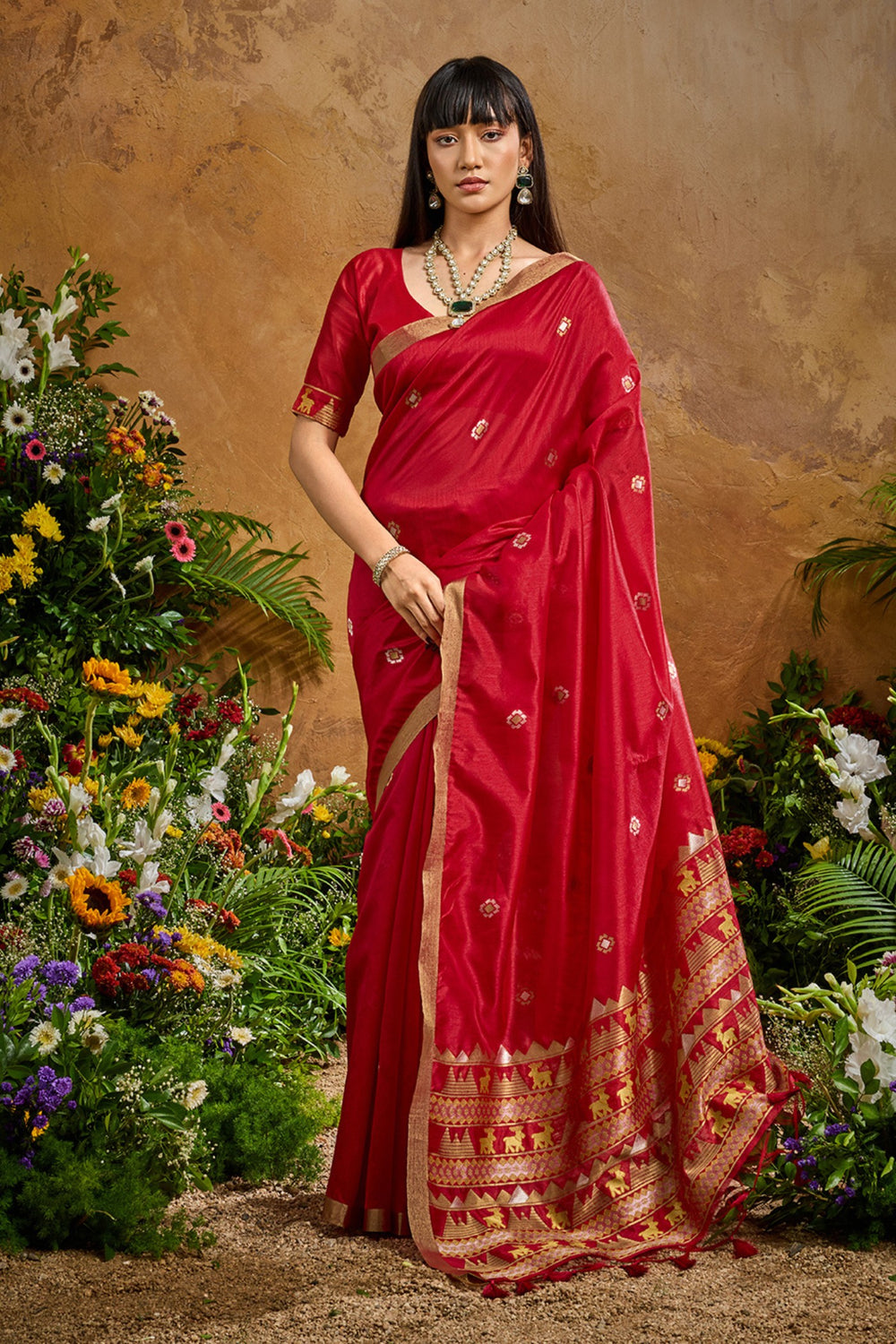 Red Pure Soft Tussar Handloom Silk Saree