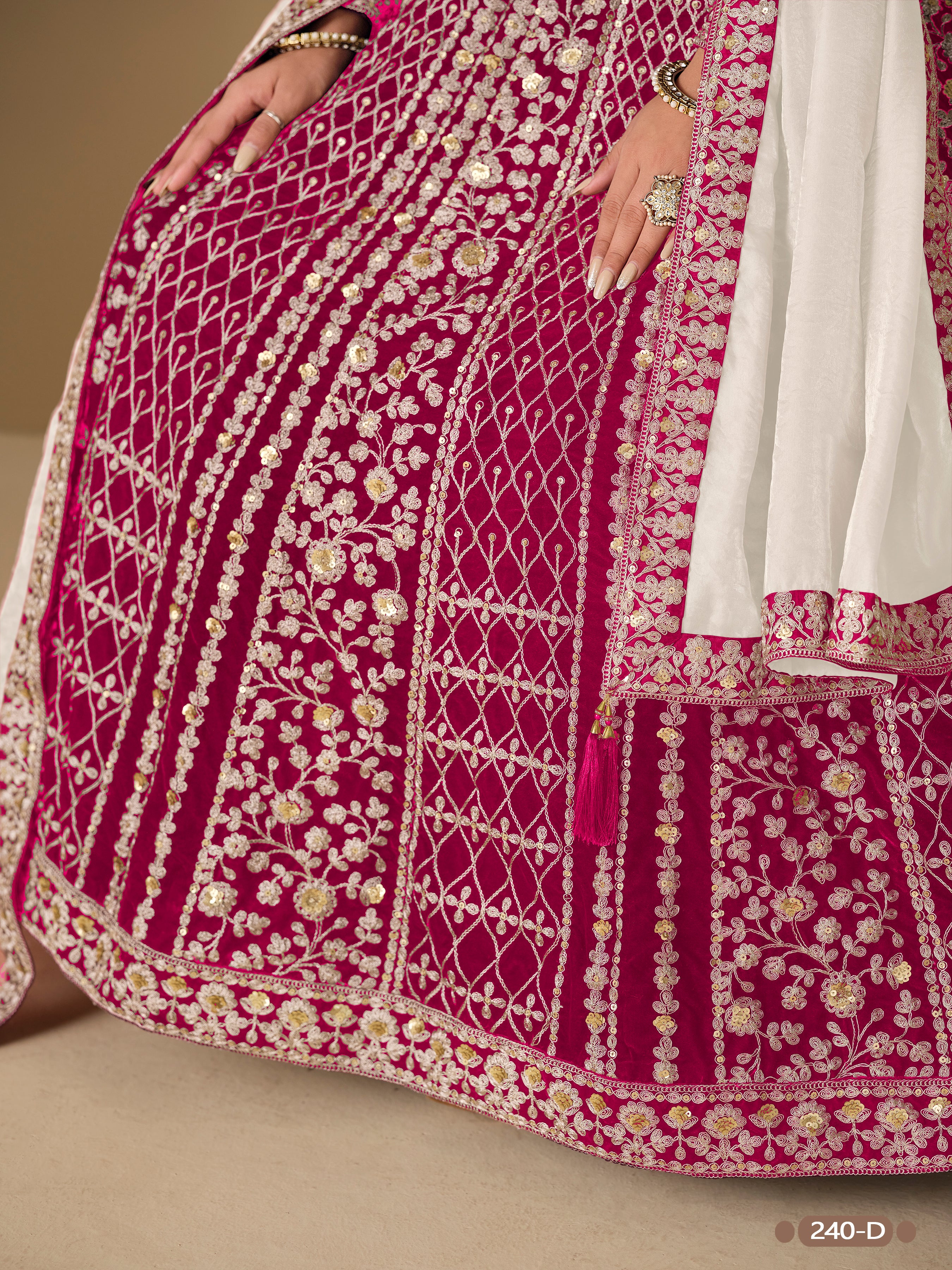 Red Pure Soft 9000 Velvet Heavy Embroidery Work Long Anarkali Gown