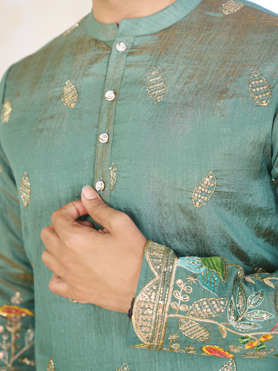 Pista Green Pure Soft Georgette Cranchi Silk Heavy Embroidery Work Kurta Pajama Kurta Pajama Anant Tex Exports Pvt.Ltd..