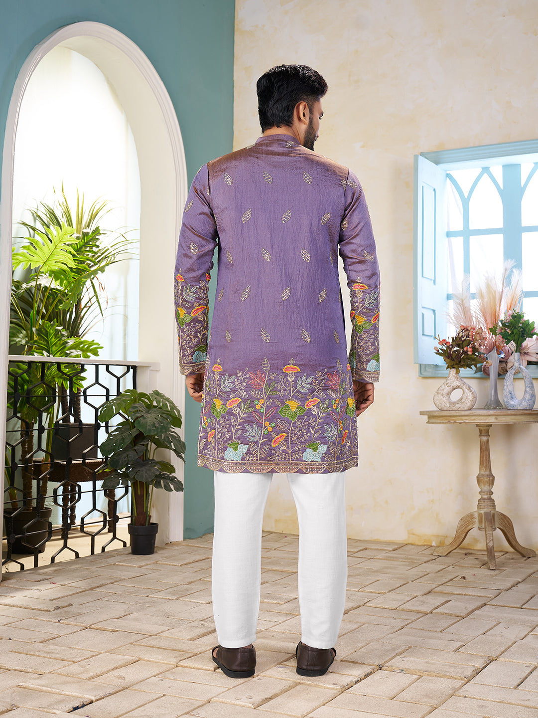 Purple Pure Soft Georgette Cranchi Silk Heavy Embroidery Work Kurta Pajama Kurta Pajama Anant Tex Exports Pvt.Ltd..
