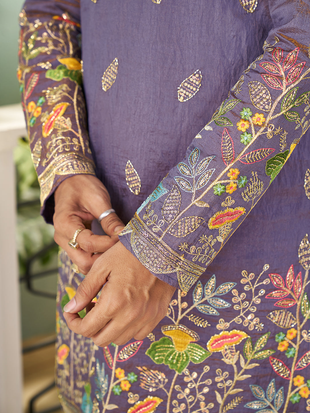 Purple Pure Soft Georgette Cranchi Silk Heavy Embroidery Work Kurta Pajama Kurta Pajama Anant Tex Exports Pvt.Ltd..