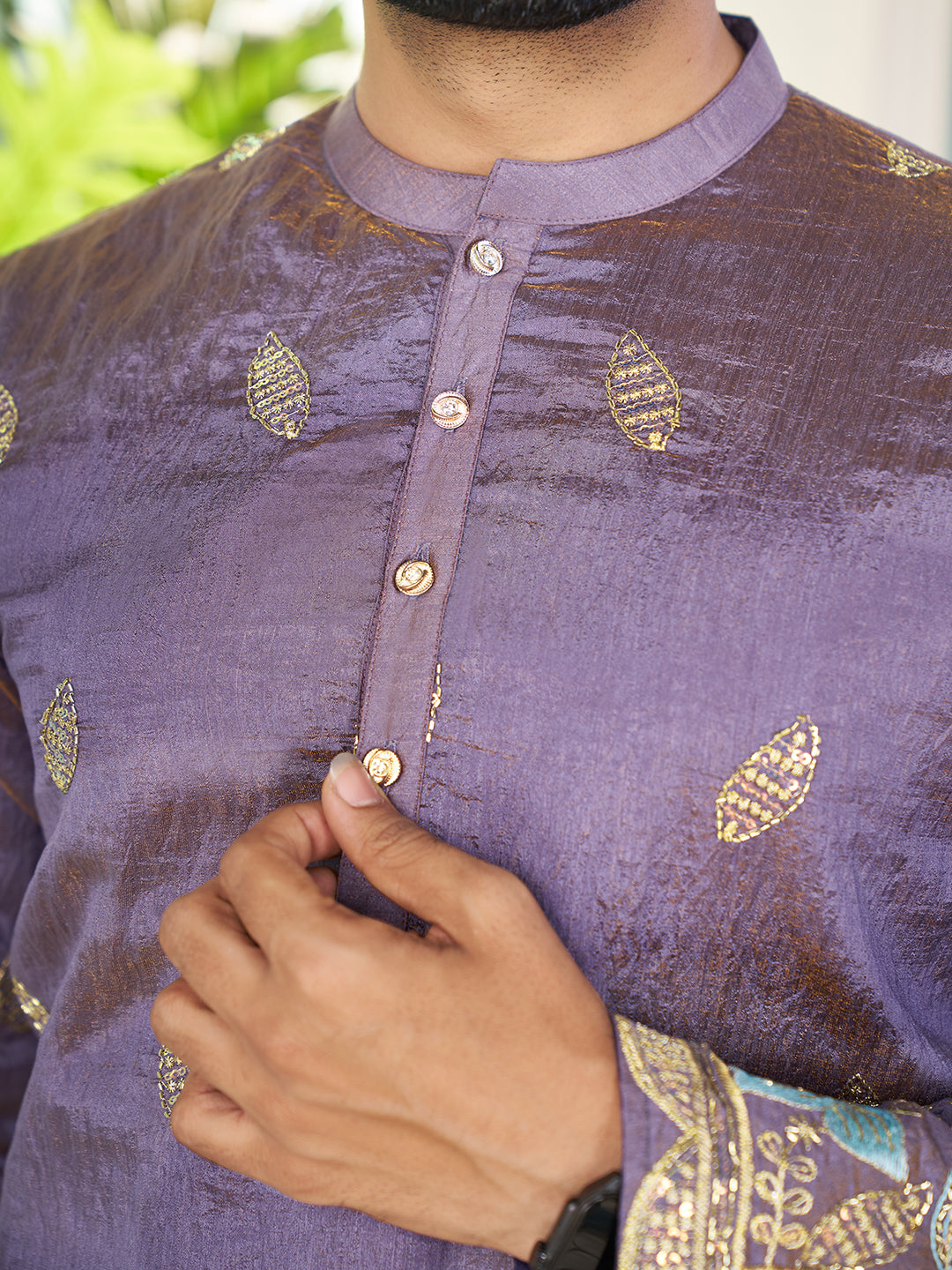 Purple Pure Soft Georgette Cranchi Silk Heavy Embroidery Work Kurta Pajama Kurta Pajama Anant Tex Exports Pvt.Ltd..