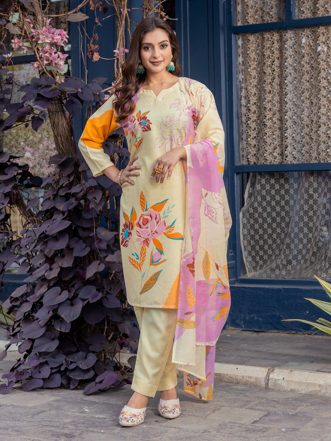 Cream Pure Soft Rayon Print Salwar Suit