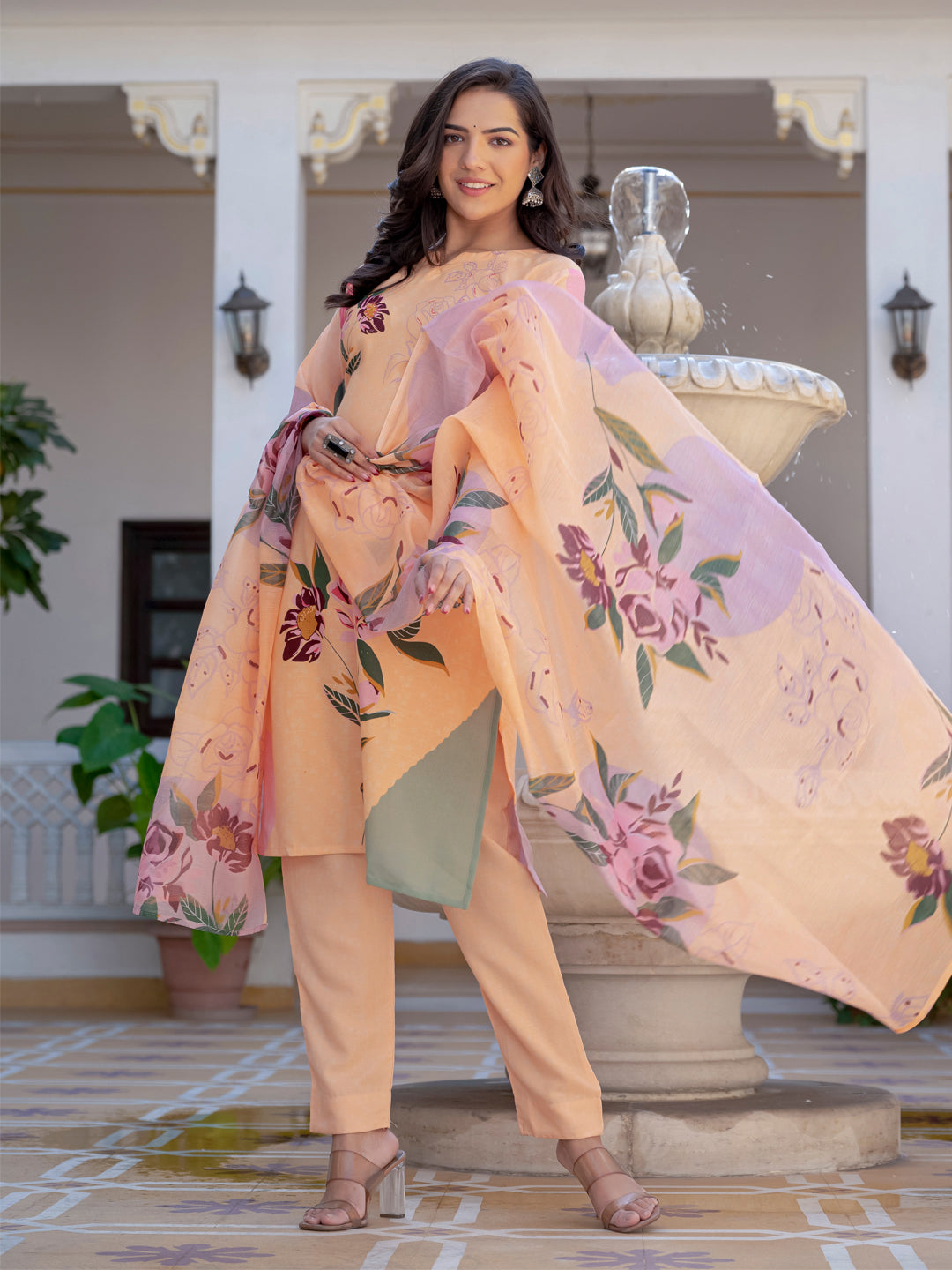 Orange Pure Soft Rayon Print Salwar Suit