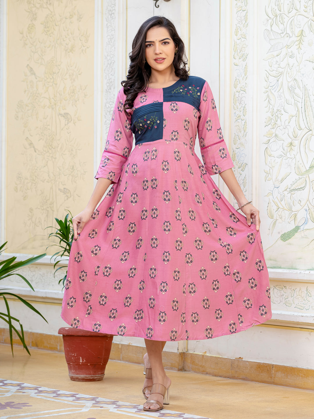 Wine Pure Soft Rayon Print With Embroidery Work Kurti