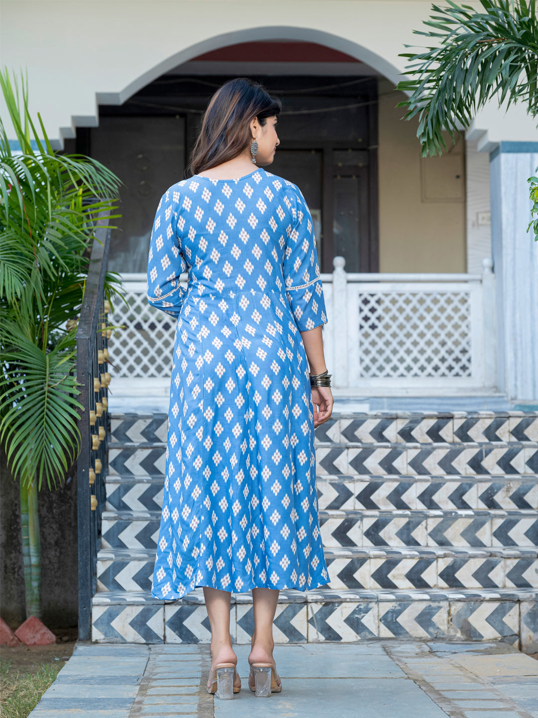 Sky Blue Pure Soft Rayon Print With Embroidery Work Kurti