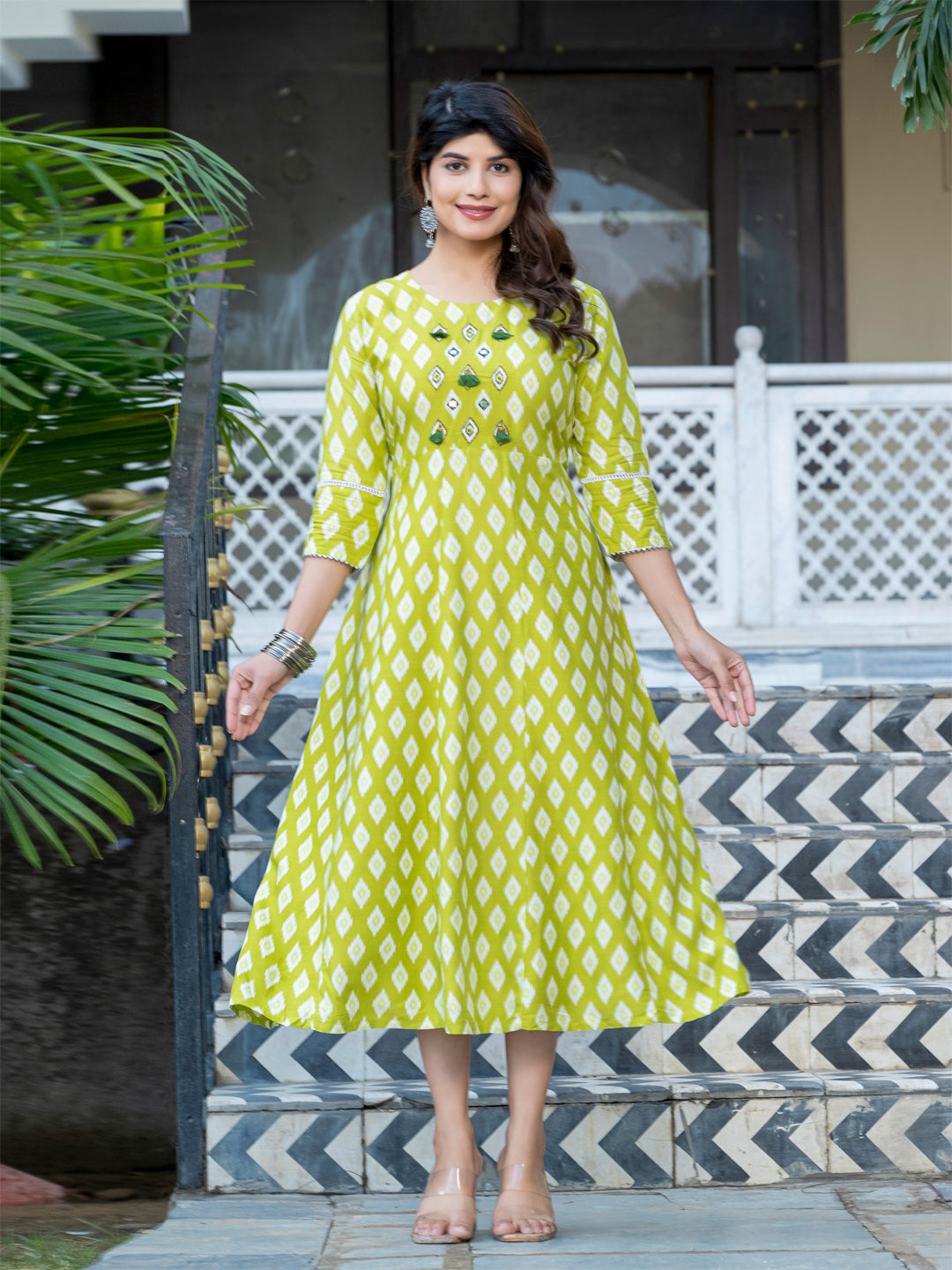 Parrot Pure Soft Rayon Print With Embroidery Work Kurti