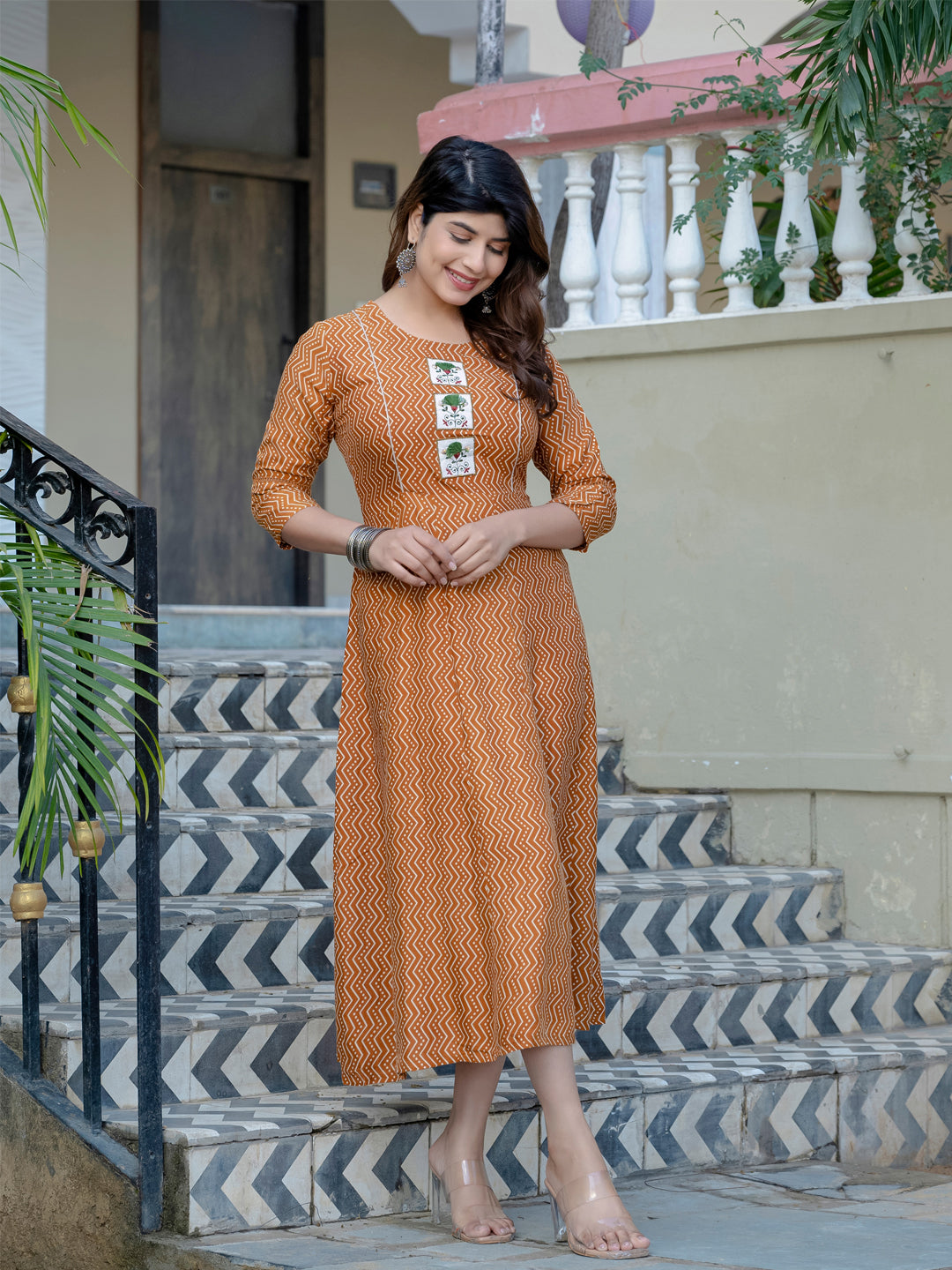 Rust Pure Soft Rayon Print With Embroidery Work Kurti