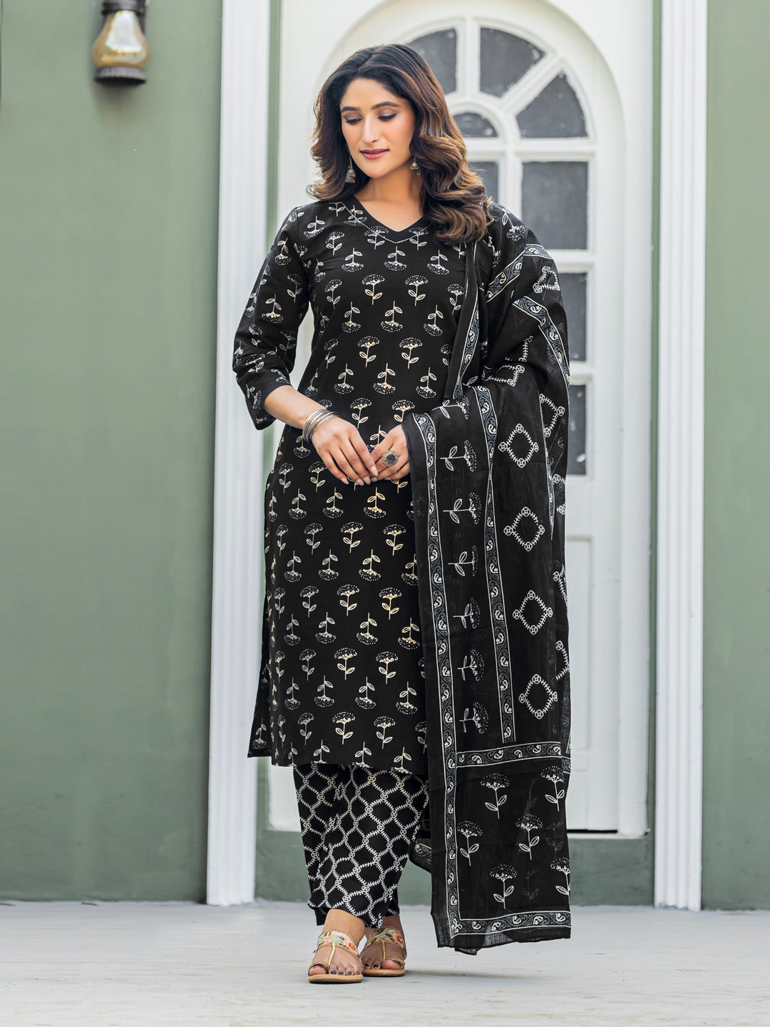 Black Pure Soft Cotton Blend Print Salwar Suit