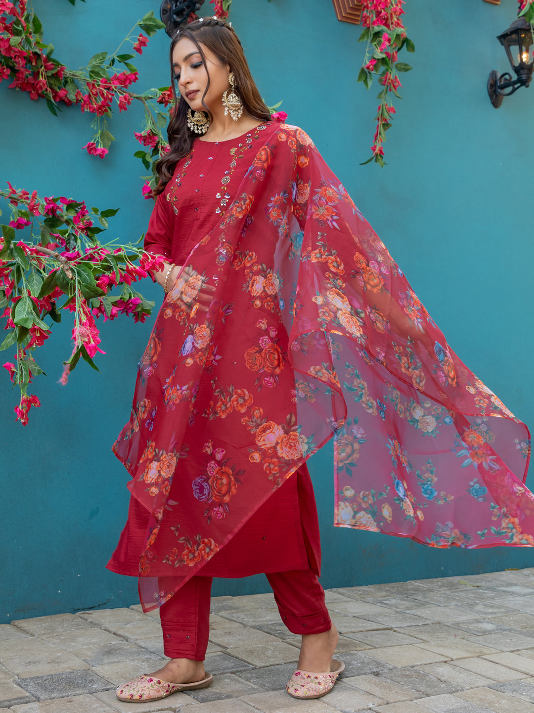 Maroon Pure Soft Silk With Hand Work Salwar Suit