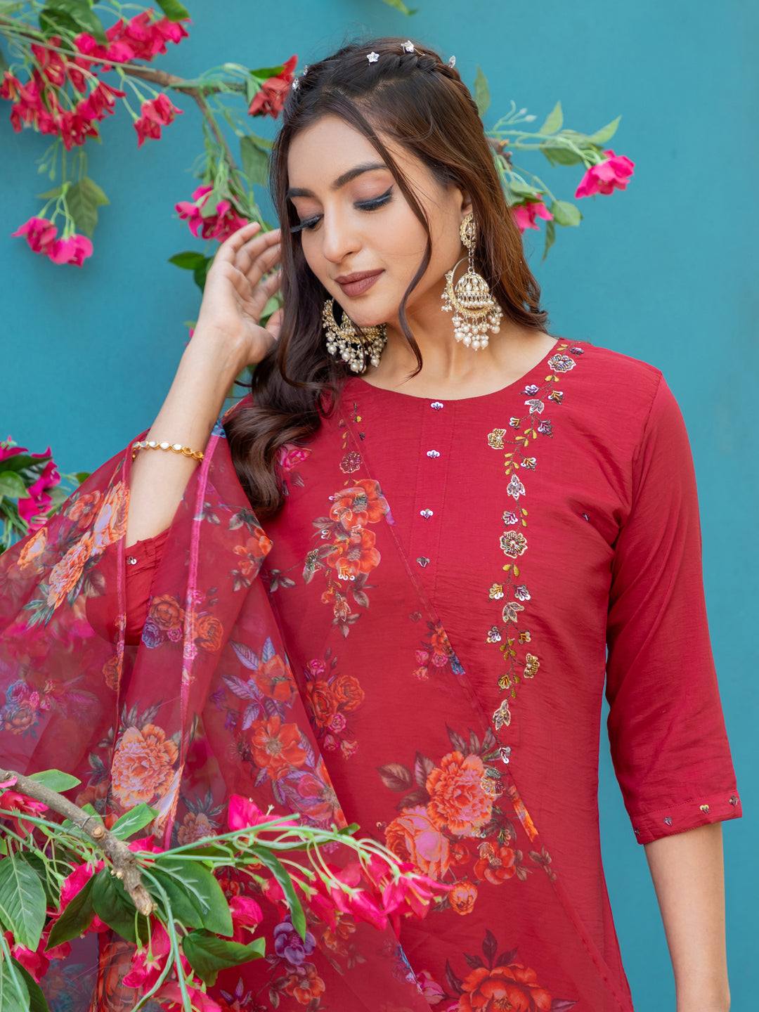 Maroon Pure Soft Silk With Hand Work Salwar Suit