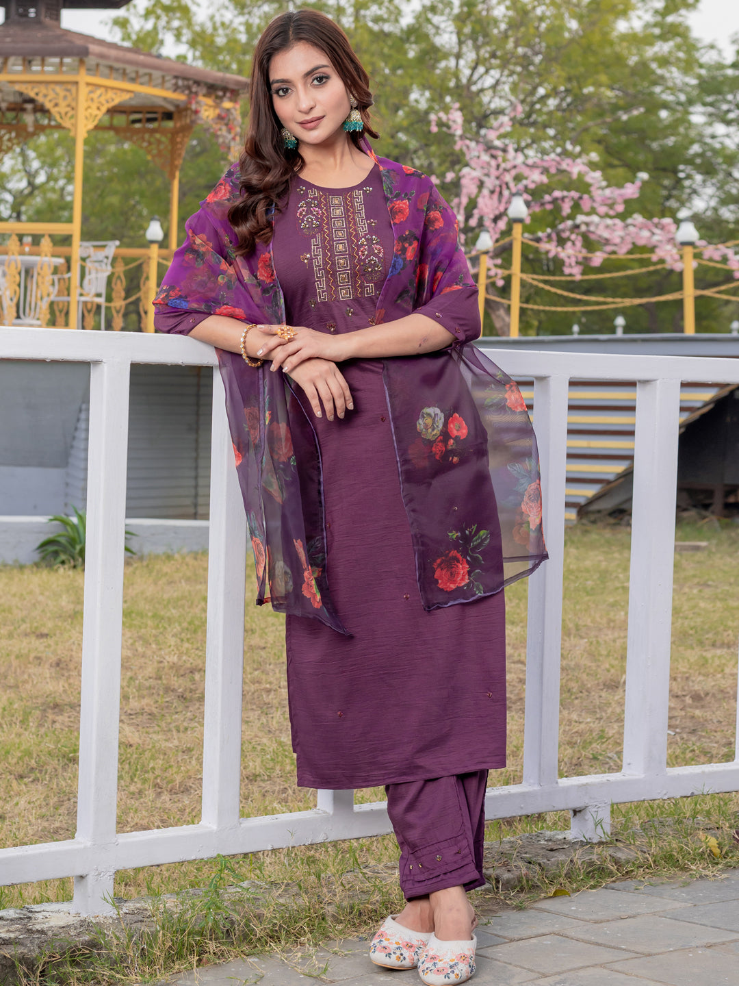 Purple Pure Soft Silk With Hand Work Salwar Suit