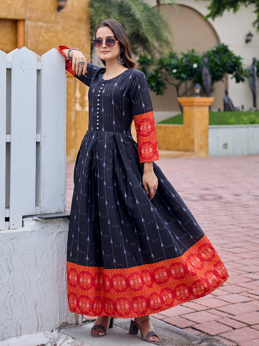 Black Pure Soft Rayon Print With Embroidery Work Kurti