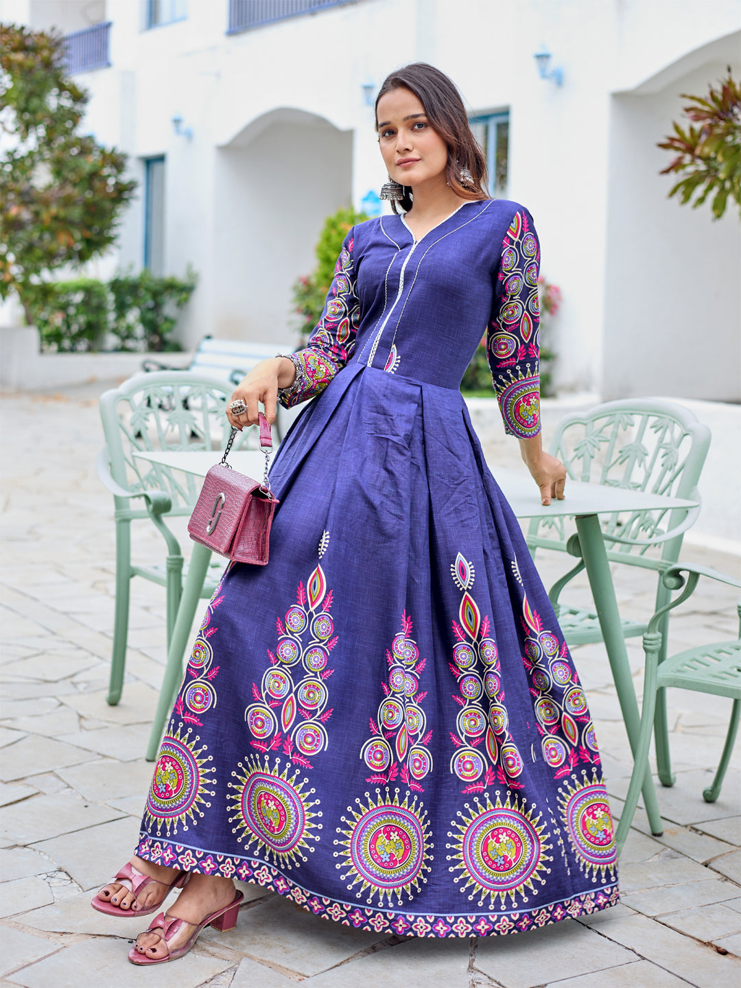 NavyBlue Pure Soft Rayon Print With Embroidery Work Kurti