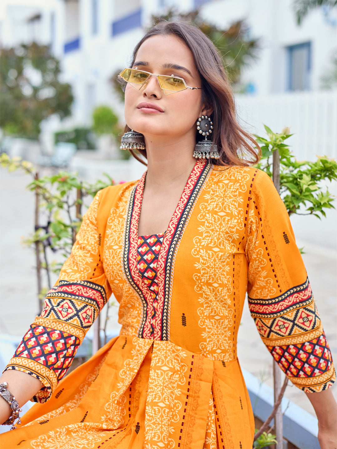 Orange Pure Soft Rayon Print With Embroidery Work Kurti