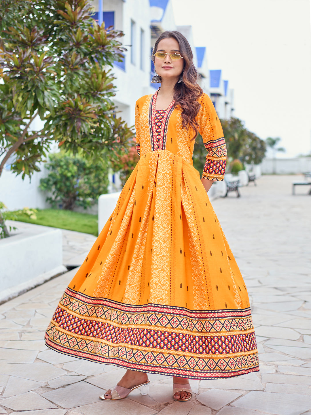Orange Pure Soft Rayon Print With Embroidery Work Kurti