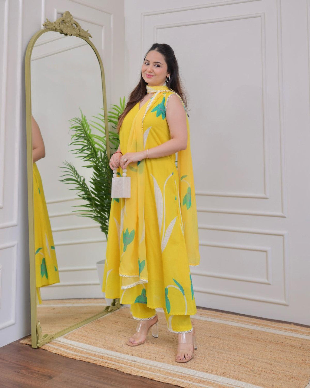 Yellow Pure Soft Reyon Cotton Blend Print Salwar Suit