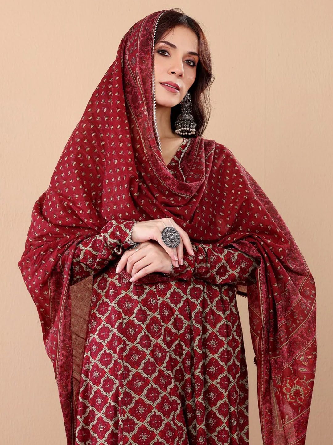 Maroon Pure Soft Reyon Cotton Blend Print Salwar Suit