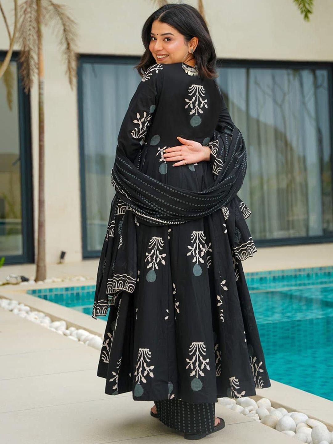 Black Pure Soft Reyon Cotton Blend Print Salwar Suit