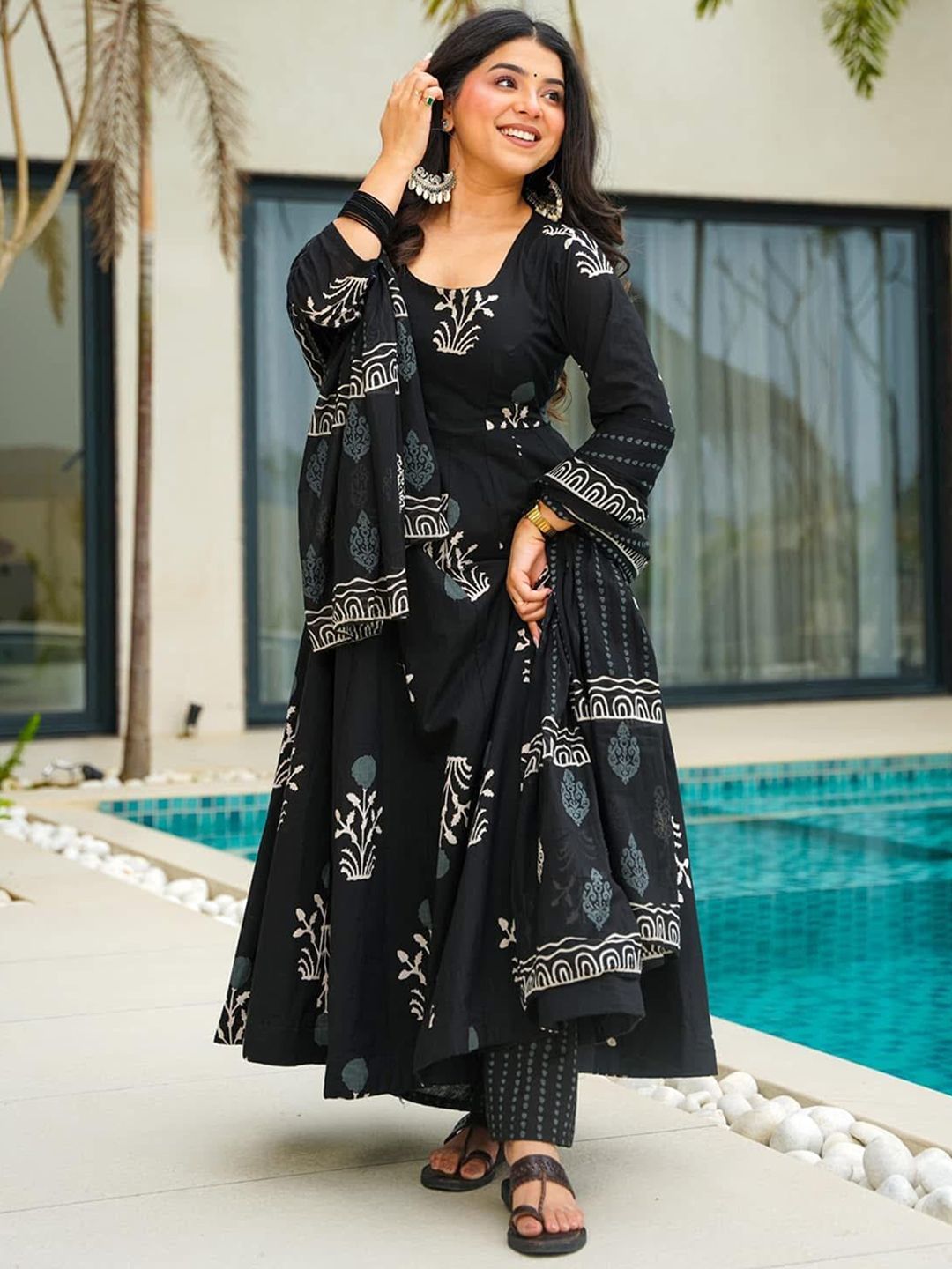 Black Pure Soft Reyon Cotton Blend Print Salwar Suit