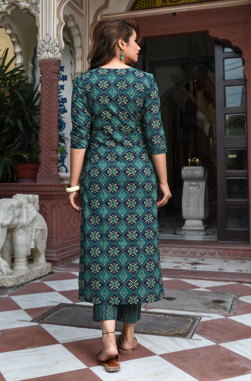 Green Pure Soft Reyon Cotton Blend Print Salwar Suit