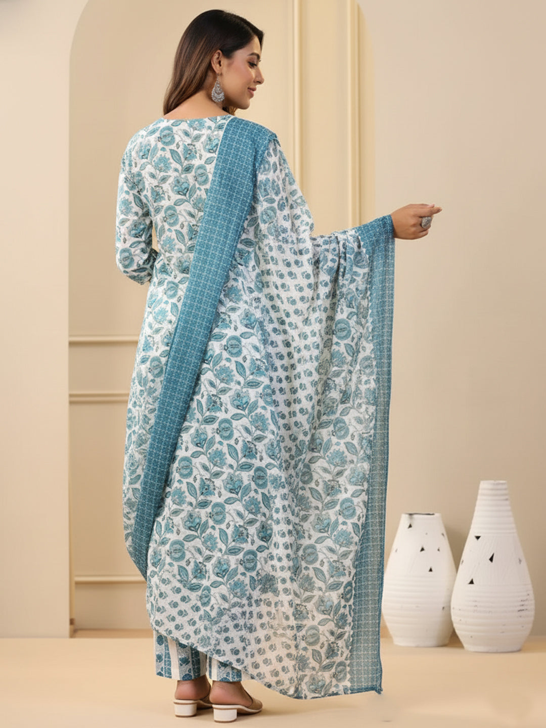 White Pure Soft Reyon Cotton Blend Print Salwar Suit
