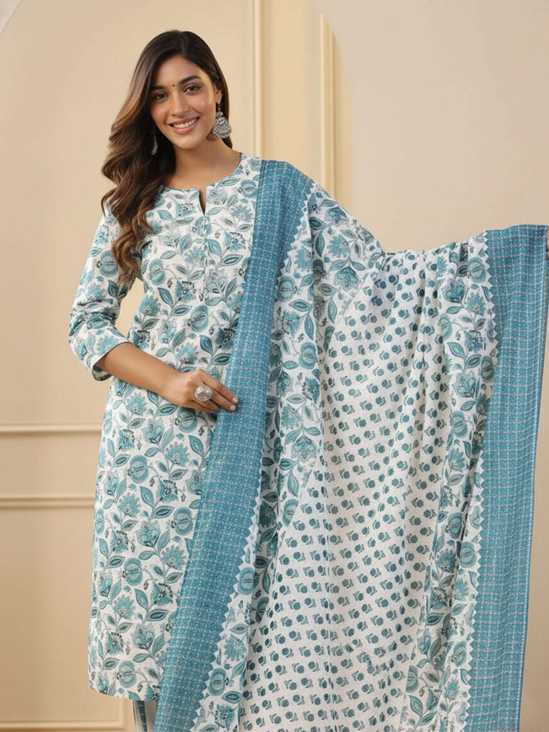 White Pure Soft Reyon Cotton Blend Print Salwar Suit