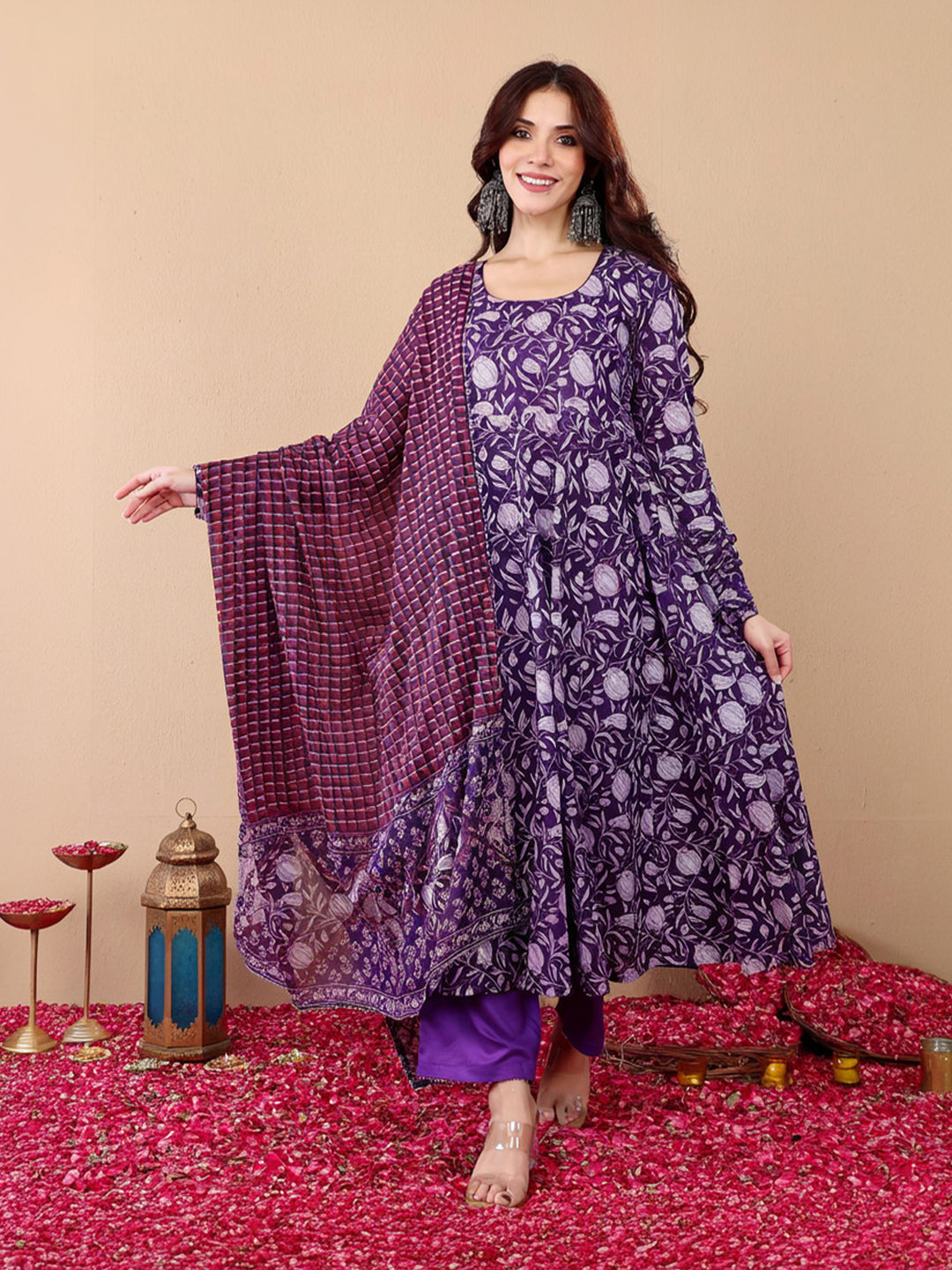Purple Pure Soft Reyon Cotton Blend Print Salwar Suit