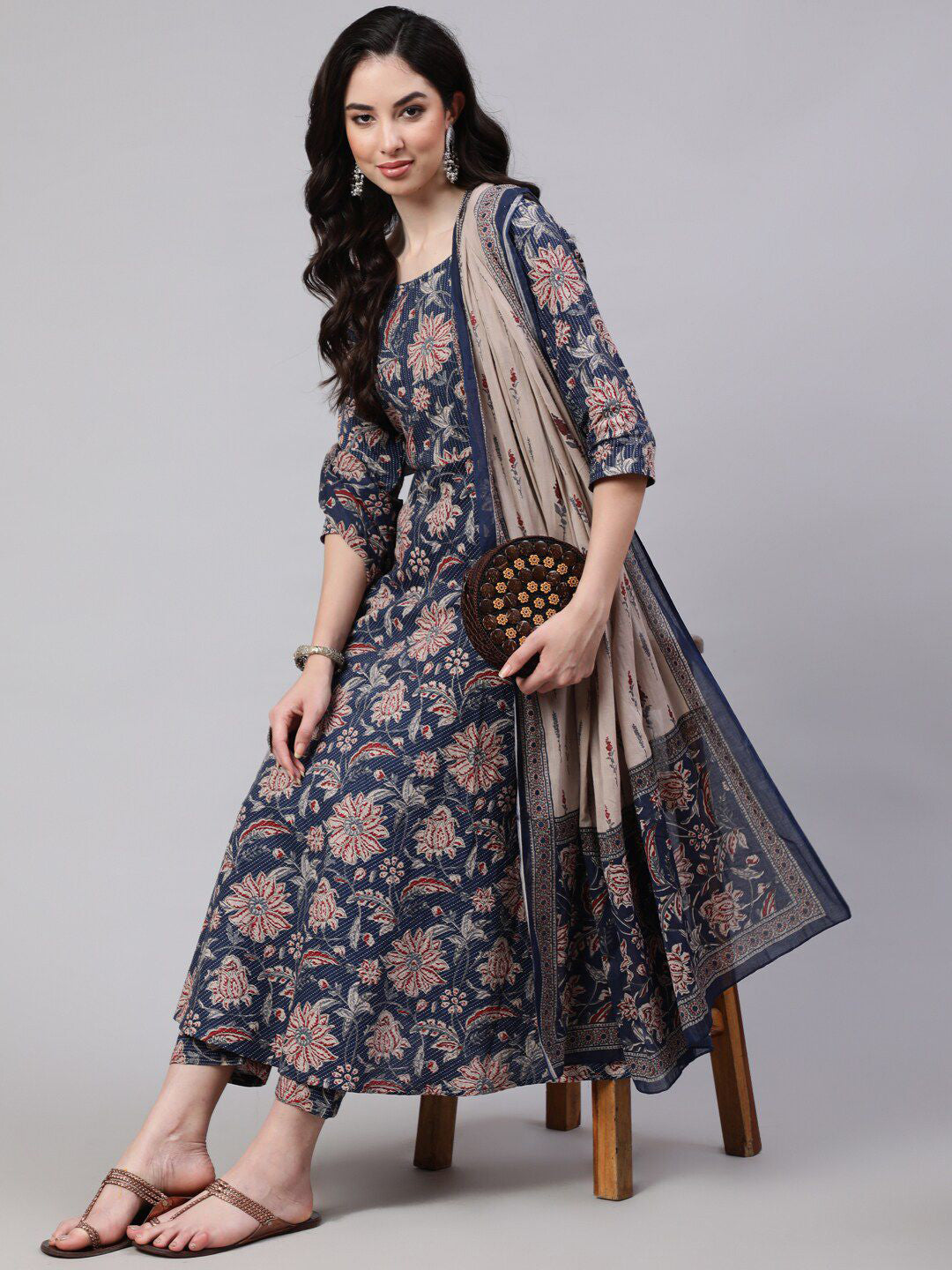 NavyBlue Pure Soft Reyon Cotton Blend Print Salwar Suit