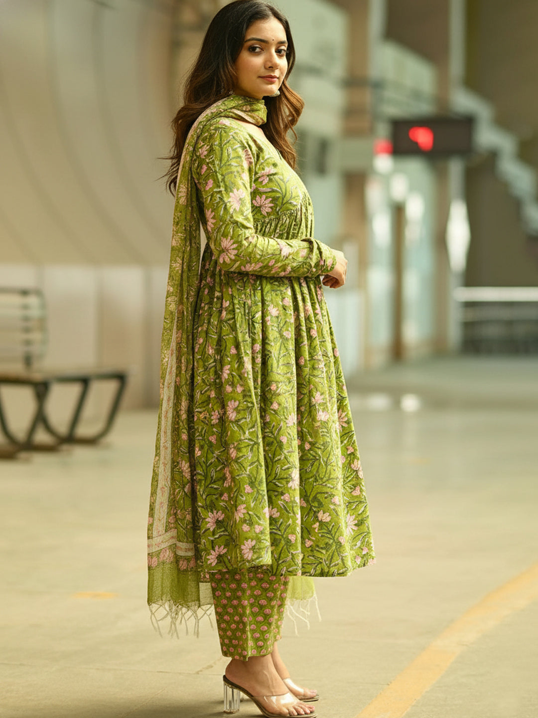 Parrot Pure Soft Reyon Cotton Blend Print Salwar Suit
