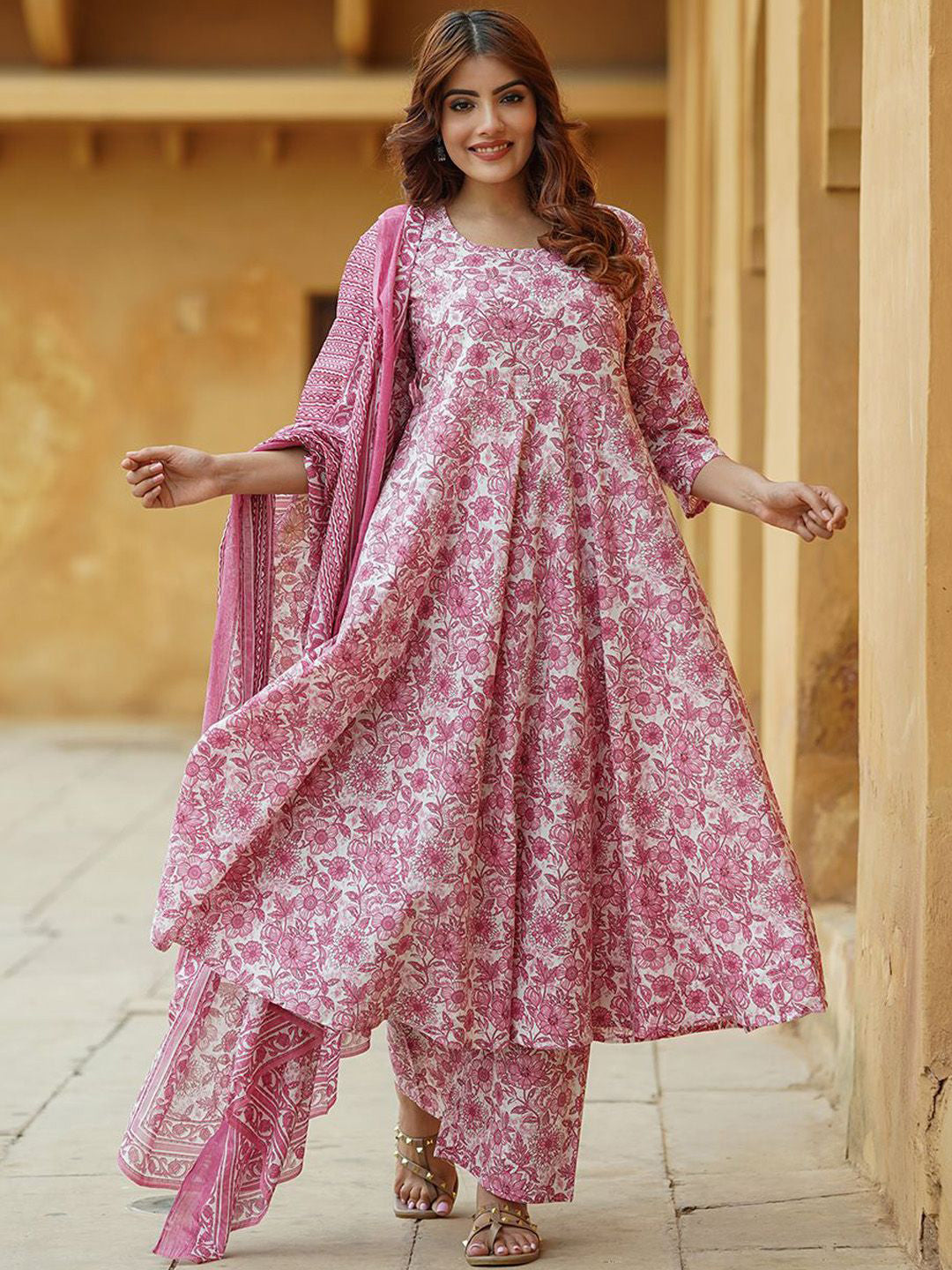 Pink Pure Soft Reyon Cotton Blend Print Salwar Suit