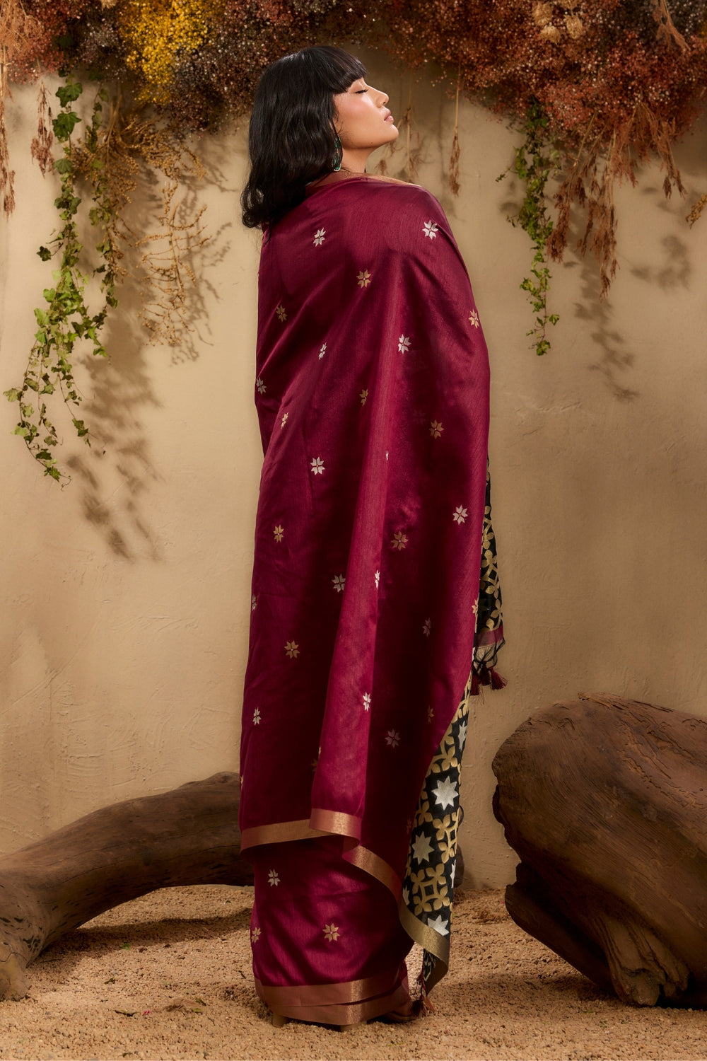 Mahogany Red Pure Tussar Handloom Silk Saree