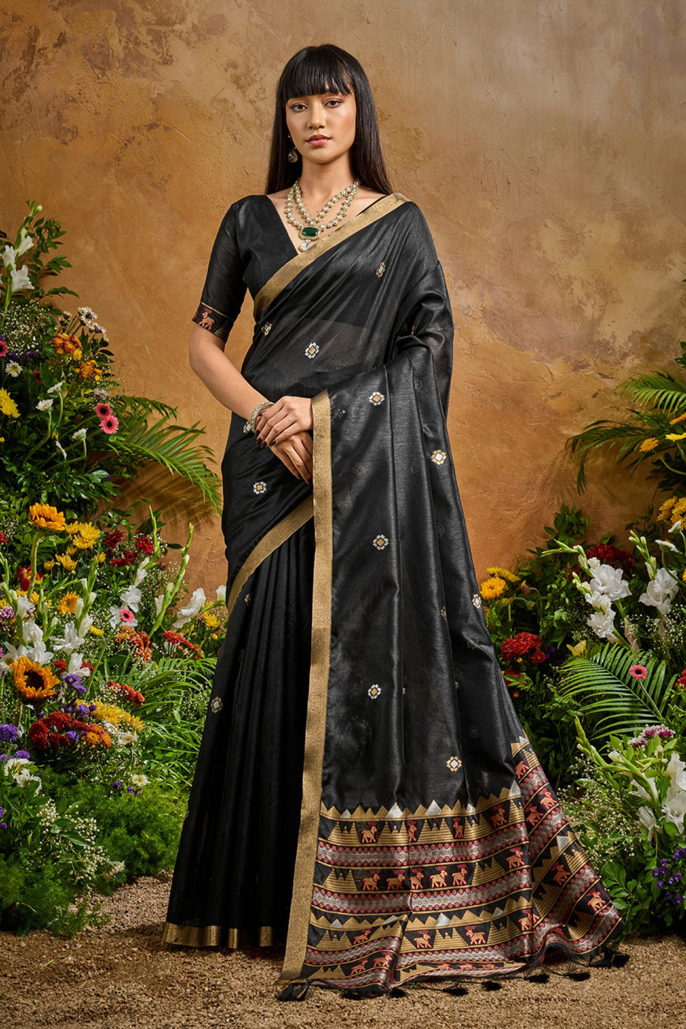 Black Pure Soft Tussar Handloom Silk Saree