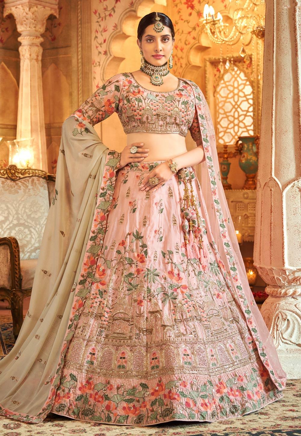 Beautiful Designer Bridal Velvet Pink Wedding Lehenga