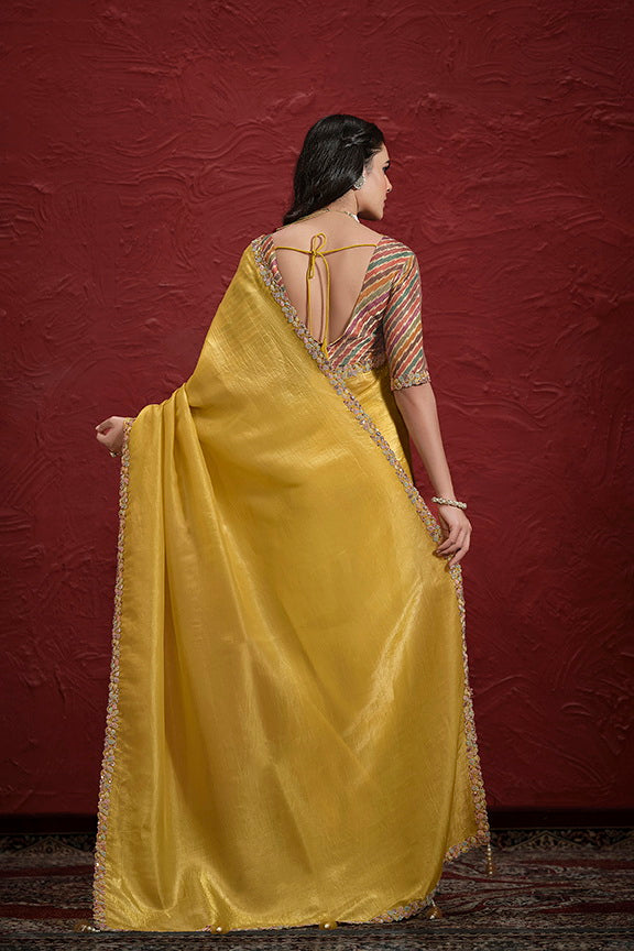 Mustard Crush Paper Silk Sequence with Handwork Saree