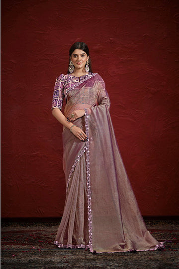 Purple Pure Banarasi Jari Crinkle Sequence with Handwork Saree