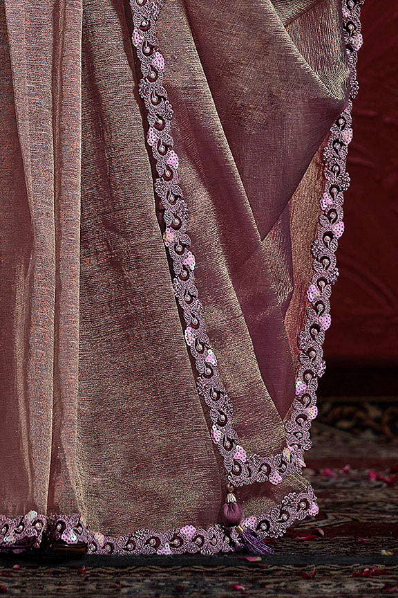Purple Pure Banarasi Jari Crinkle Stiched Blouse Saree