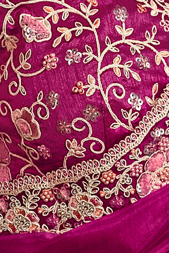 Pink Habotai Silk Sequence with Handwork Saree with Stitched Blouse