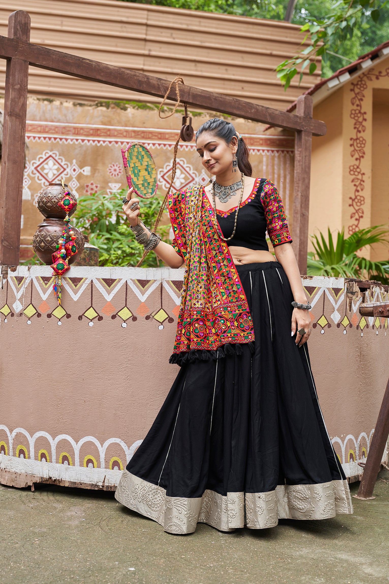 Gujarati style black lehenga choli for women