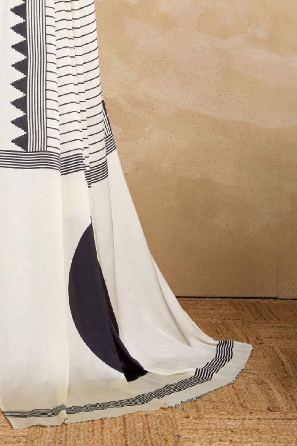 Zebra White Printed Satin Gaji Silk Saree