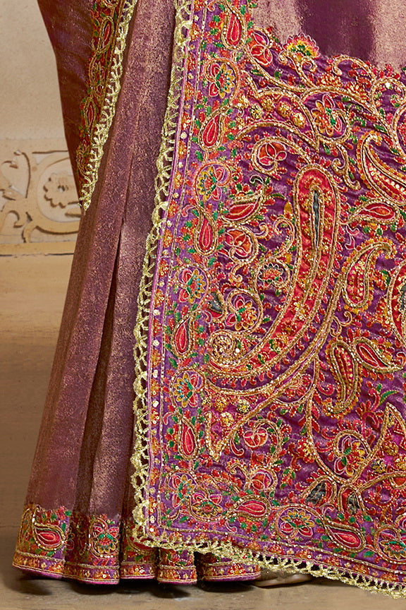 Purple Kanjivaram Jaquard Silk Handwork Designer Bridal Saree