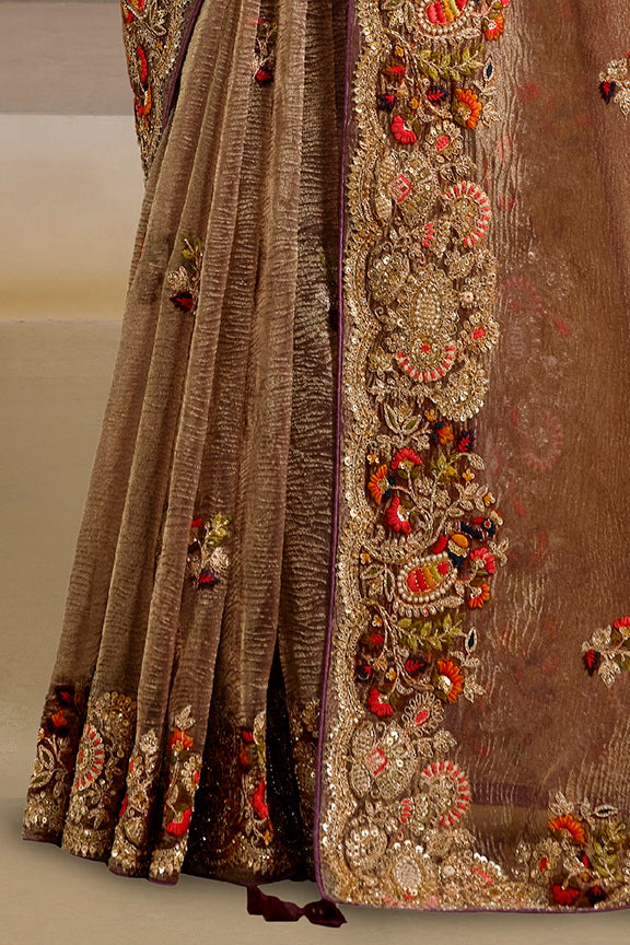 Wine Pure Banarasi Crush Pure Khatli Work Bridal Saree