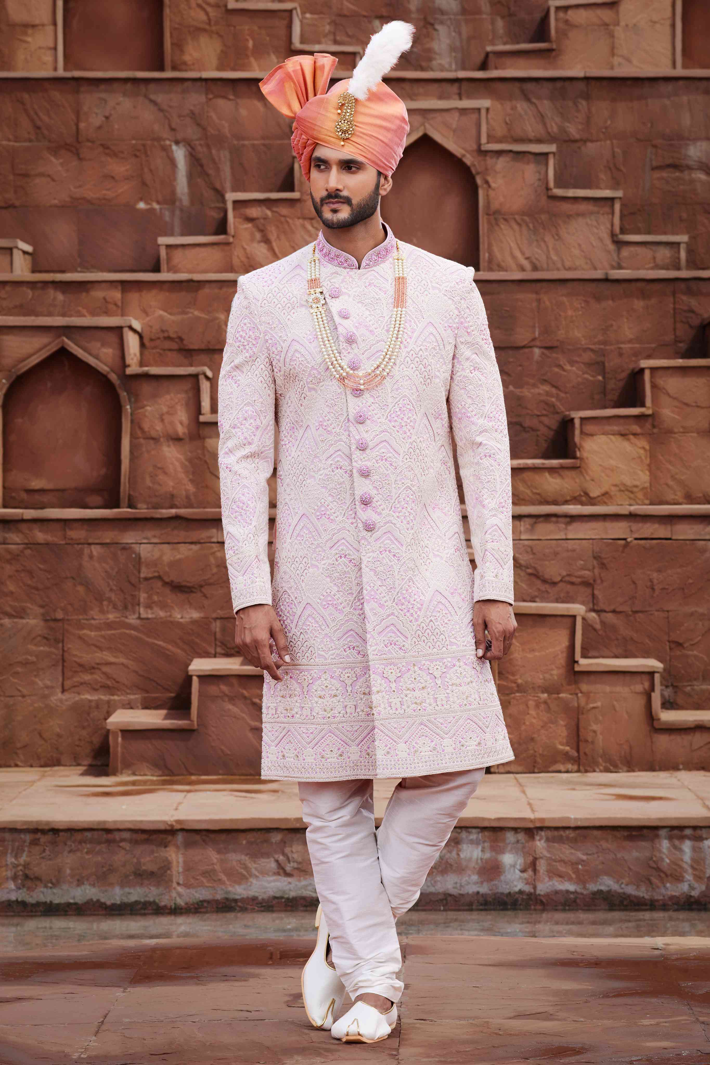Light Pink Designer Sherwani for Men with Embroidery