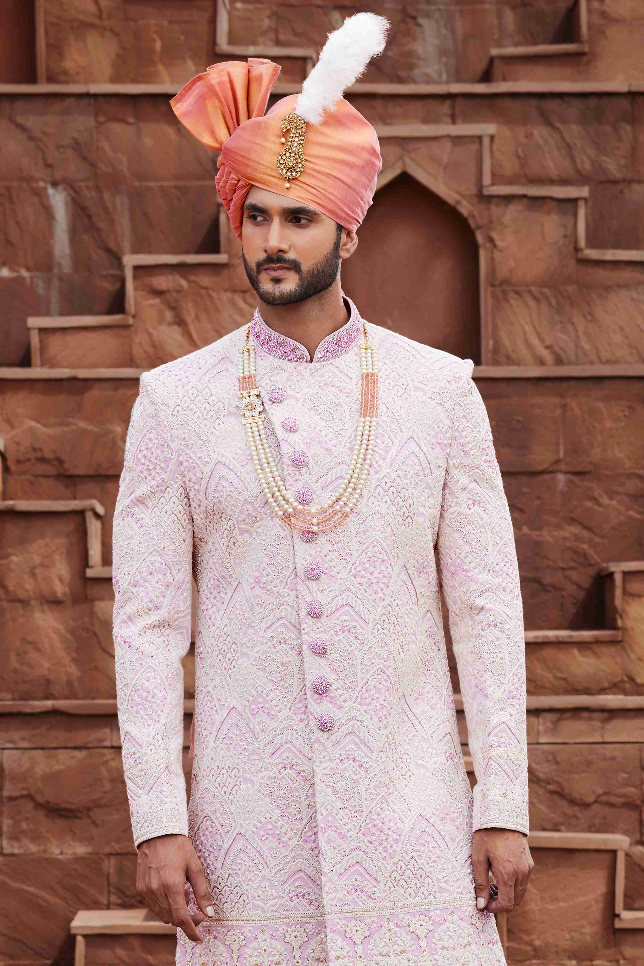 Light Pink Designer Sherwani for Men with Embroidery