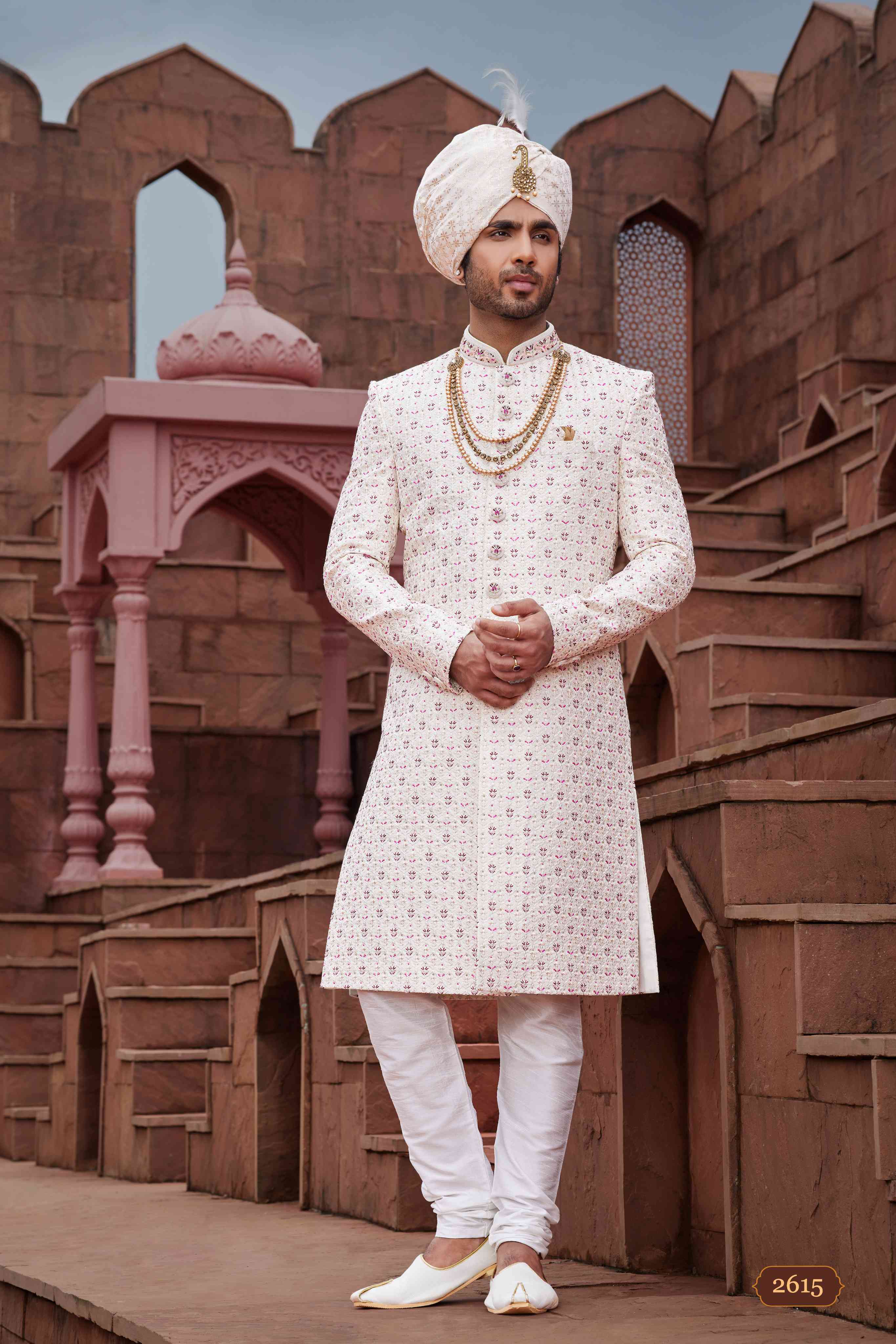 Cream Designer Sherwani for Men with Royal Embroidery