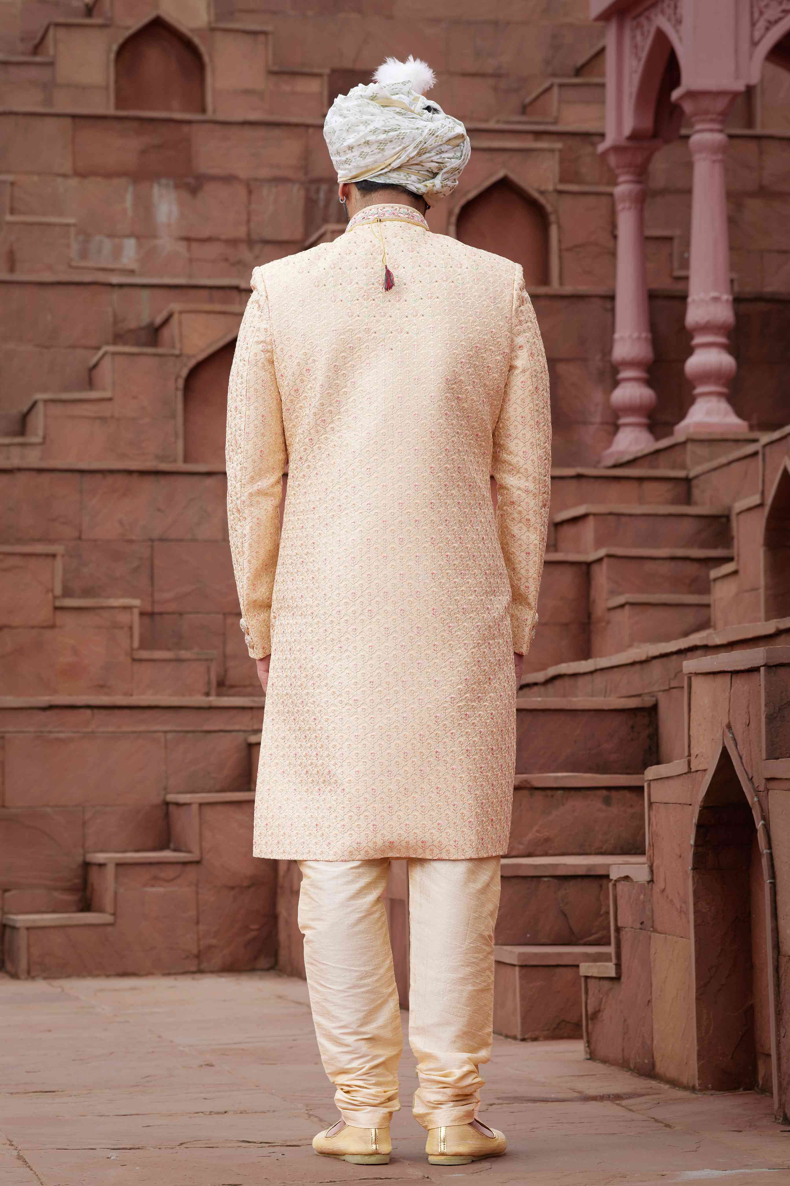 Gold Royal Sherwani for Groom with Premium Embroidery Work