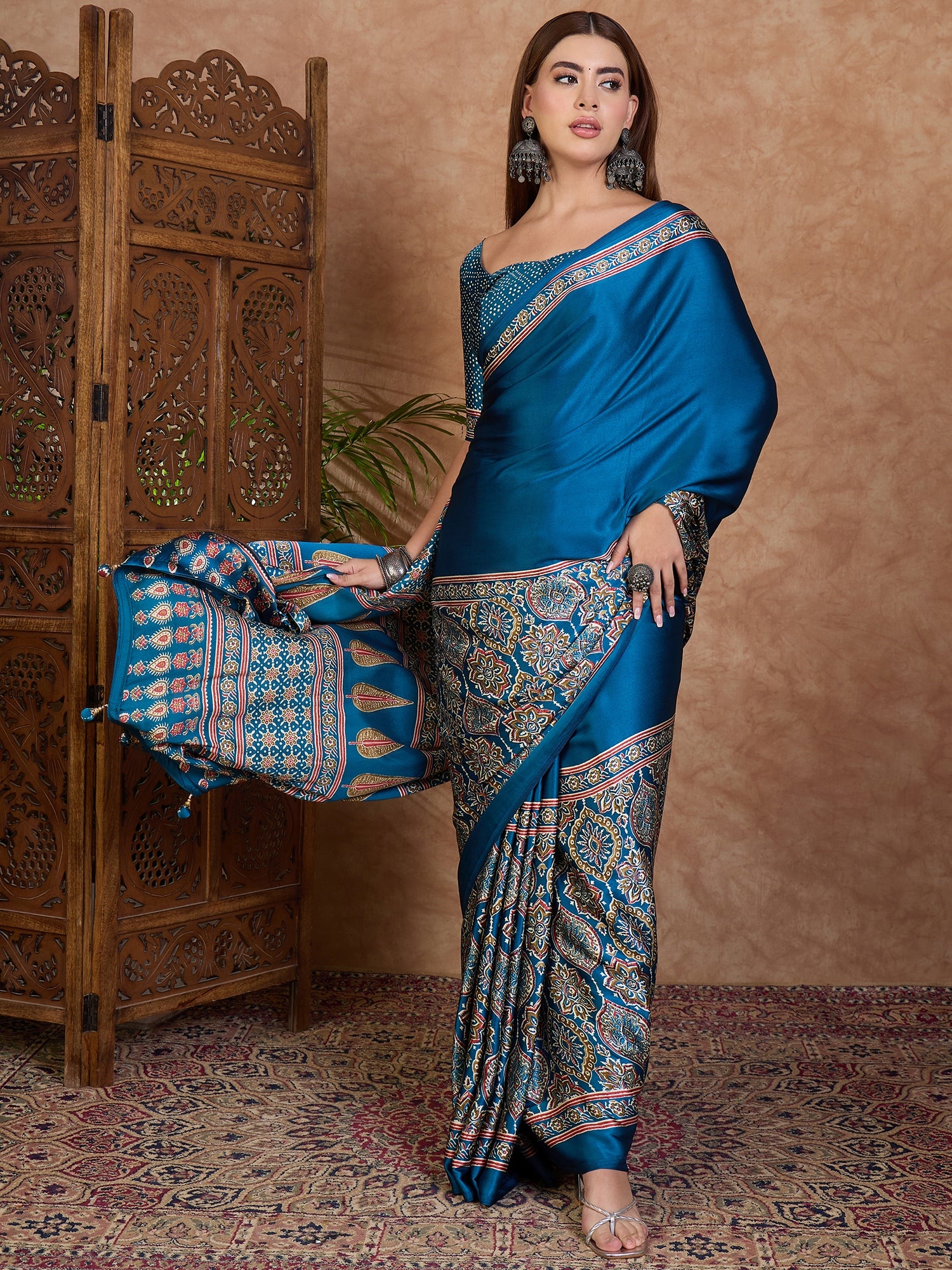 Blue Pure Semi Modal Silk Floral Printed Saree