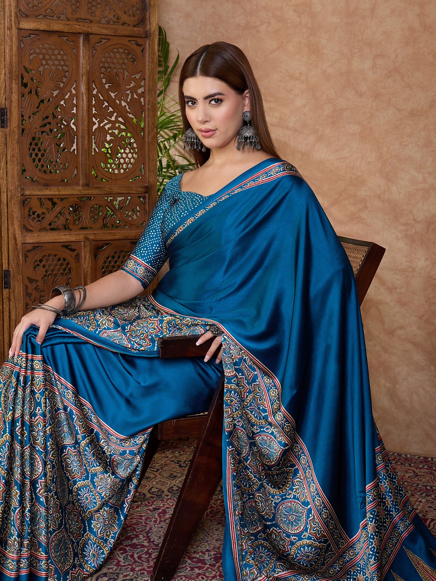 Blue Pure Semi Modal Silk Floral Printed Saree