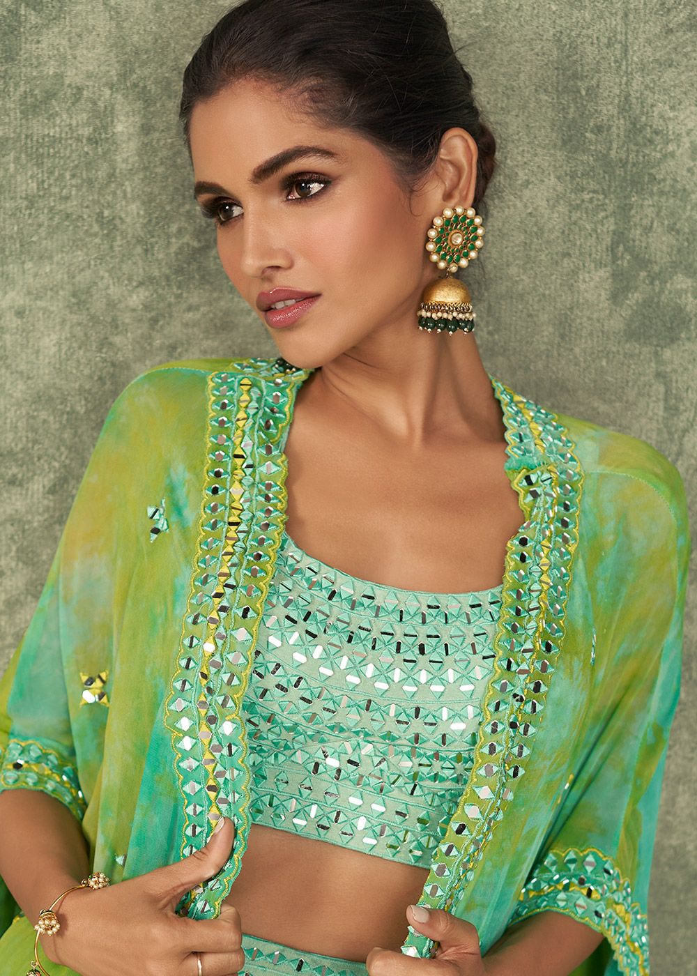 Mint Green Designer Embroidered Lehenga Choli